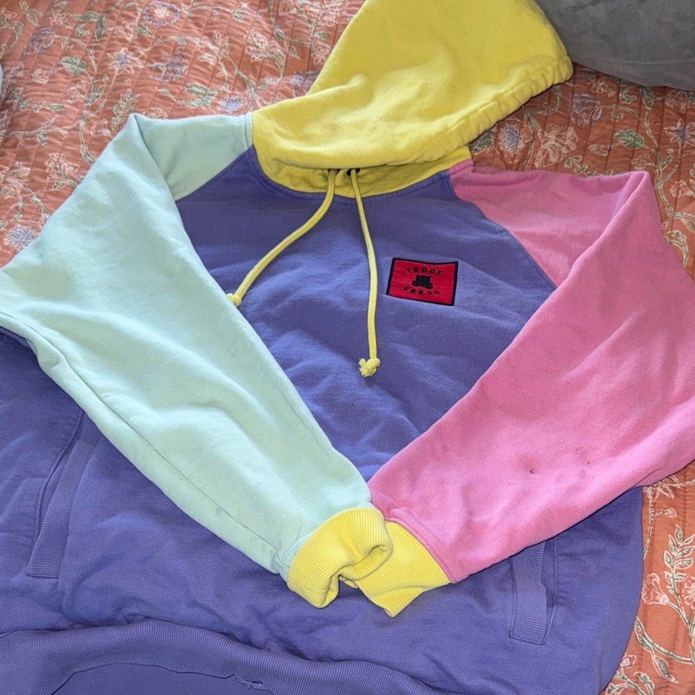 Teddy Fresh Colorblock Hoodie with Yellow, Pink, and Purple